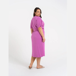 RÓŻOWA SUKIENKA damska MIDI kopertowy dekolt, ROZCIĘCIE MORAJ